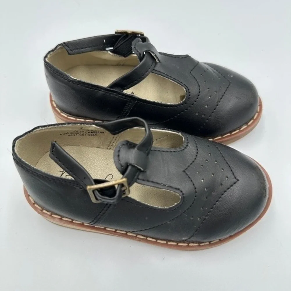 Rylee + Cru Black Leather T‎ Strap Wingtip Brogue Shoes Kids Size 7 Toddler